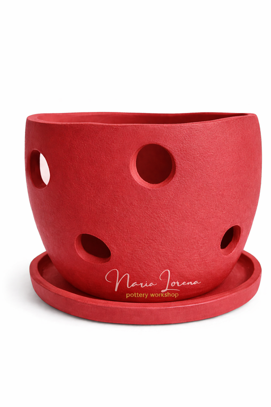 Maceta orquídeas jardín rojo