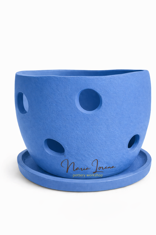 Maceta orquídea jardín azul